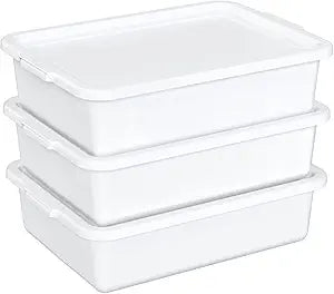 13 Liters Food Grade Dish Tubs with Lids, Restaurant Bus Tub Boxes Set of 3, White
