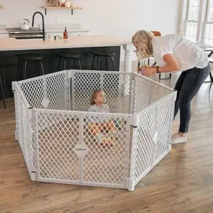 Toddleroo by North States - Superyard Baby Play Yard: Freestanding 6-Panel Baby Playpen - Indoor or Outdoor Use - Made in USA - Encloses Up to 18.5 Square Feet - 26 Inches Tall - Light Gray