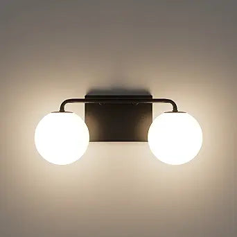 Tipace 2 Lights Mid Century Vintage Bathroom Vanity Light Fixtures Over Mirror Black Industrial Vanity Lights with Milk White Glass Globe Farmhouse Bath Lighting(Exclude Bulb)
