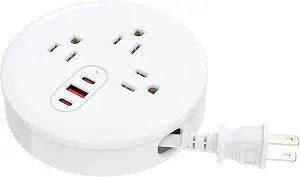 2 Prong Power Strip, Retractable Travel Power Strip, 4 ft Extension Cord with 3 Outlets 3 USB Ports (2 USB C), Charging Station for Dorm Office, No Surge Protector for Cruise Travel Essentials