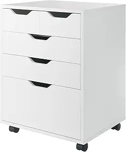 Winsome Halifax Mobile Storage Cabinet with 5 Drawers in White, Stylish & Functional Home Storage Cabinet for Filing, Kitchen Organization, Moveable Furniture for Office, Dorms, Apartments