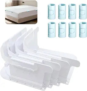 12-Piece Bed Sheet Holders for Corners & Sides ��� Upgraded Set (4 Fasteners + 8 Extra Clips) for Wrinkle-Free Bedding, Heavy Duty Non-Slip Grippers Prevent Sagging, Universal Fit (White)
