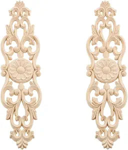2Pcs Wood Carved Appliques Furniture Wooden Carving Onlays Long Decals