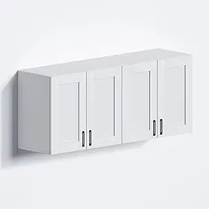 White Laundry Room Cabinets and Storage with 4 Doors and Utility Adjustable ShelfGabinetes Para Cocina Cupboard Kitchen Organizers and Storage Pantry Wall Mounted 12.4"D x 47.2"W x 19.7"H