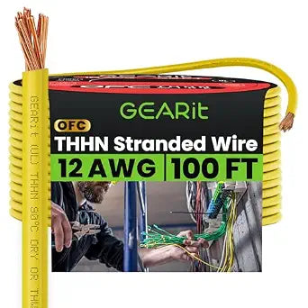 GEARit 12 Gauge Stranded Copper THHN Wire, 100FT, Yellow