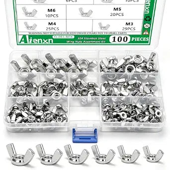 100PCS Metric Sizes Wing Nuts Assortment, 304 SS