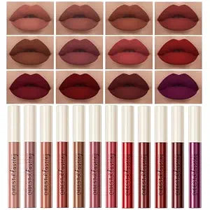 12Pcs Nude Matte Liquid Lipstick Set, Waterproof Long Lasting Non-Stick Cup