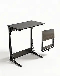 Upgraded 24" Folding C Shaped End Table, Small Sofa Side Laptop Desk, Couch TV Tray Table for Living Room, Bedroom (1, Grey)