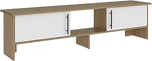 Tuhome Dago 65" TV Stand with 4 Open Shelves, 2 Doors, Modern Media Console for Living Room Entertainment Storage, Natural Oak/White
