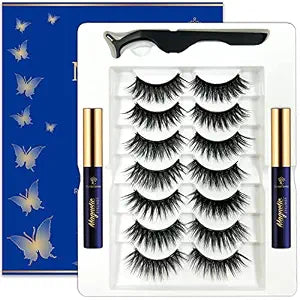 Magnetic Eyelashes Natural Look, 7 Pairs Reusable Cat-eye Full volume Magnetic Lashes with 2 Tuble Magnetic Eyeliner & Applicator,Long Lasting, Cruelty-Free,Easy to Apply