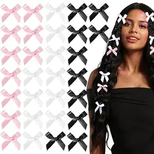 Teenitor 30pcs Hair Bow Pink Bow, Pink Black White Bows for Hair Small Hair Bows, Hair Bow Clips Cute Black White Bow Hair Accessories