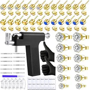 Self Ear Piercing Gun Kit with 18 Pairs of CZ Ear Stud Piercing Tools with Multi-Purpose Ear Gun for Salon and Home Use