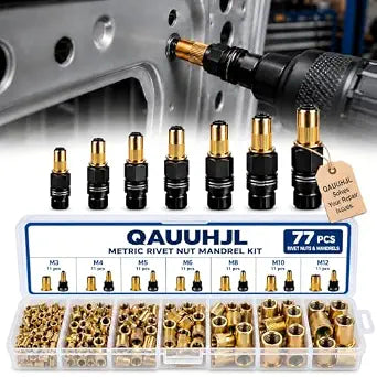 77PCS Carbon Steel Rivet Nut Tool Set, Head Assortment Kit Mandrel