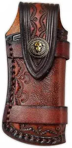 Omesio Pocket Knife Sheath, 4.53" Folding Leather Case, Horizontal Carry