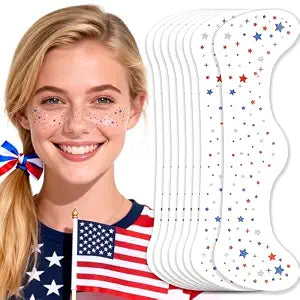 MEICOLY 4th of July Star Glitter Freckles Face Tattoos 8PCS,USA Red White and Blue Glitter Accessories for Fpirth of July,Sparkle Star Women Makeup Rave Accessories