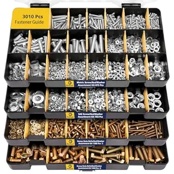 Bonost 3010pcs Hardware Assortment Kit with Assorted SAE & Metric Phillips Head Bolts, and Grade 8.8 Metric Hex Bolt Set with Matching Nuts and Lock Washers (4 Trays)
