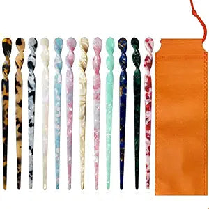 12 Pieces Acetate Hair Sticks Tortoise Shell Hairpin Leopard Shell Hair Pins Chinese Hair Sticks for buns Hair Styling Accessories Hair Chopsticks for Women Girls,12 Style Not Repeating Pattern