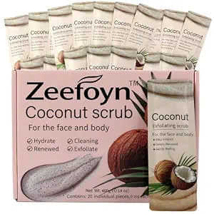 Coconut Body Scrub Gift Set – 20g Each, 20 Individually Wrapped Packs – Travel Size Exfoliating Sugar Scrub Bulk Set with Coconut Scent