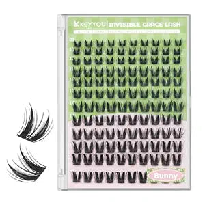 KEYYOU Bunny Lash Clusters, Invisible Band 8-18Mix DIY at Home