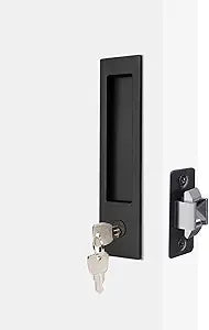 Dontay Pocket Door Handle, Modern Rectangular Keyed Entry Function, (Bed/Bath) Pull Latch, Recessed Sliding Door Hardware for 1 3/8 to 2 3/16 Thickness (Keyed Entry Lock, Matte Black, 2 Pack)