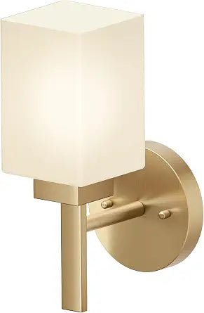 Bathroom Vanity Light Fixture with White Frosted Glass, Champagne Bronze Wall Lamp Over Mirror for Bedroom, Living Room, Washroom Porch T002CPG-L1