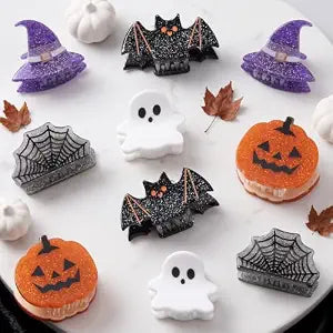 Mini Halloween Hair Claw Clips for Girls Pumpkin Ghost Bat Spider Web Designs, Cute Hair Clips Cute Halloween Hair Accessories