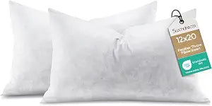 12x20 Feather Lumbar Pillow Insert Set of 2, Decorative Throw Pillow Insert for Covers, Fuller Fit with Soft Support for Bed and Couch