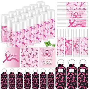 18sets/36pcs Breast Cancer Awareness Lip Balm with Keychain, Pink