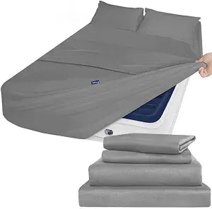 Moonsea Air Mattress Queen Sheet Set Deep Pocket Queen Sheets - 4 Piece Bed Sheets Queen Size Fade Resistant Fits 16in to 24in Pillow Top Air Bed Mattress - Grey