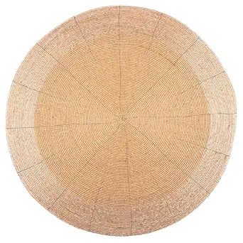 Karma, 14-Inch Holiday Beaded Placemat, Elegant Charger Plate for Dining Table, Christmas Round Beaded Plate Charger, Champagne Gold