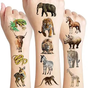 96 PCS Jungle Animal Temporary Tattoos for Kids - Pre-cut