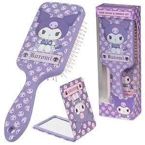 Hello Kitty Hair Brush and Compact Mirror Set, Kawaii Detangler Brush, Kawaii Cute Stuff, Makeup Gifts for Women, Wife, Girlfriend, Girls, Teens (Kuromi Brush & Mirror)