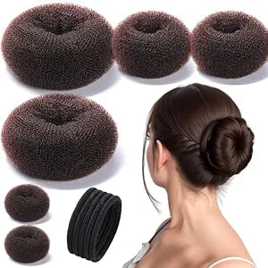 Teenitor Donut Hair Bun Maker Set, Hair Bun Shaper Set with Large, Medium, Small Hair Donuts For Buns, Hair Accessories For Girls, 5 Elastic Bands, Dark Brown