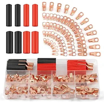 130 Pcs Copper Wire Lugs, 64 Pcs Battery Cable Lugs for AWG 2 4 6 8 10 12