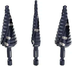 Klein Tools QRST2S Quick-Release Step Bit Set, 3-Piece, Durable Aluminum Titanium Coating, Impact-Rated Hex Shank
