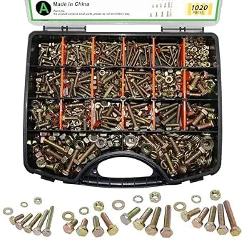 1020PCS Grade 8.8 Metric Bolt Assortment Kit -M4 M5 M6 M8 Heavy Duty Hex Bolts & Nuts with Washers,Yellow Zinc Plated(12-30mm), Automotive/Furniture Hardware,Assorted Metric Fasteners for DIY & Repair