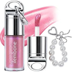 Light Pink Shimmer Lip Oil, pH Color-Changing Hydrating Lip Gloss