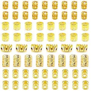 Gold Hair Jewelry Braid, Tuefuzy 100 Pcs Hair Dreadlock Accessory, Metal Gold Braids Rings Cuffs Clips for Dreadlock Accessory Jewelry Decorations