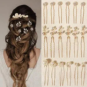 18 Pieces Gold Hair Accessories For Women Pearl Crystal Bridal Hair Pins Rhinestone Wedding HairPieces for Bride Bridesmaids