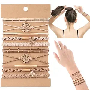 DIYDEC 10PCS Boho Hair Ties Bracelet for Women Accessories(Beige)