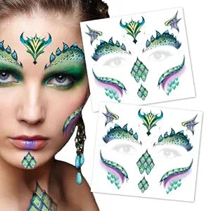 Dragon Face Temporary Tattoo for Halloween Costume, Fierce Dragon Makeup Tattoo Sticker, Fantasy Creature Face Tattoo for Cosplay, Costume Parties, Festivals, Dress Up & Halloween Makeup