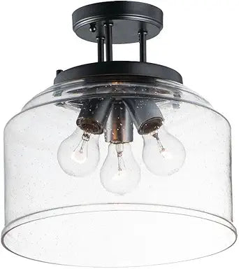 Maxim Lighting Acadia 3-Light Flush Mount | Black Steel Finish | Seedy Glass Shade | Transitional Indoor Light Fixture | Ideal for Bedrooms, Hallways & Entryways | Dimmable | 12271CDBK