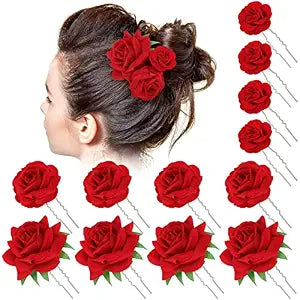 BBTO 12 Pcs Rose Hair Clip Mexican Hair Accessories for Women(Red)