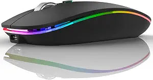 TENMOS Wireless Bluetooth Mouse, LED Silent Rechargeable Mouse-Matte Black