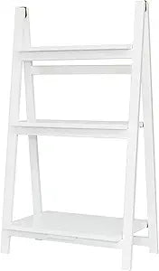 PJ Wood 3 Tier Foldable Bookshelf Wooden Storage Display Rack for Home Living Room, Office, or Small Spaces Organization, White