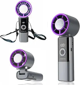 Portable and Foldable 3 in 1 ICE-Cooling Rechargeable Turbo fan.Grey+Purple