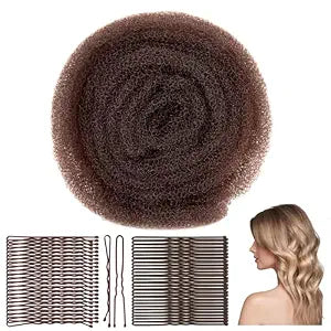6ft Hair Sponge for Updo - Reusable Hair Mesh Filler Padding for Updos with 100PCS Bobby Pins Hair Bumps it for Volume Insert Bun & Crown Shapers Styling Accessories for Women (Brown)