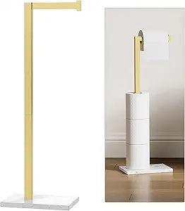 Gold Toilet Paper Holder Stand Marble Base SUS 304 Stainless Steel Freestanding Tissue Roll Holder for Bathroom Rustproof Storage for 4 Rolls Brushed Gold by Homevacious