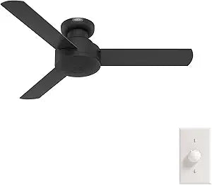 Hunter 44 inch Indoor Ceiling Fan No Light - Black Modern Ceiling Fan without Light, 3 Blades, Low Profile Mount, For Bedroom, Living Room, or Kitchen, Wall Control - Presto 52401, Matte Black