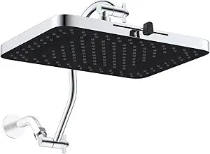 Hibbent Rain Shower Head, 13'' High Pressure Rainfall Square 5 Spray Mode Showerhead with 12" Shower Head Extension Arm, Solid Brass Adjustable Shower Arm Extender, Waterfall fixed Showerheads, Chrome